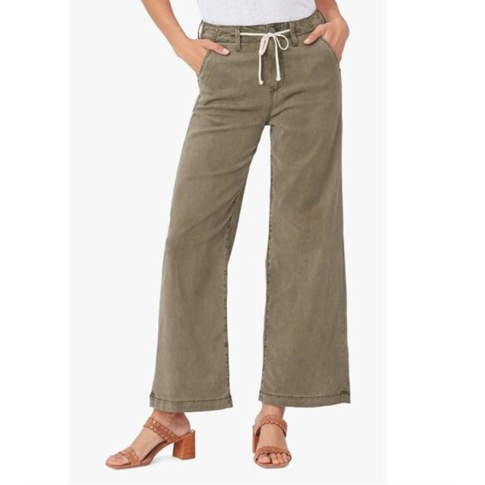 PAIGE Carly Wide Leg Jeans High Rise Moss Taupe Drawstring  Womens 26
